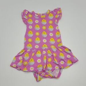 Baby girl chick print bamboo ruffle dress size 3-6 months